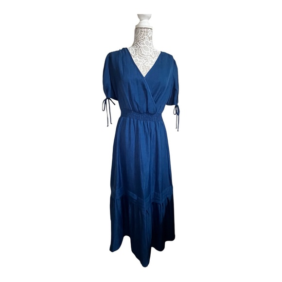 Stella & Julie Blue Summer Maxi Dress with faux wrap top - women’s size large - Picture 1 of 6